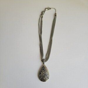 Lia Sophia Triple Chain Brocade Etched Silver Black‎ Plated Necklace